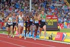 Chris Thompson leads Mo Farah in the 2 miles, 2012 Samsung Diamond League, Birmingham.